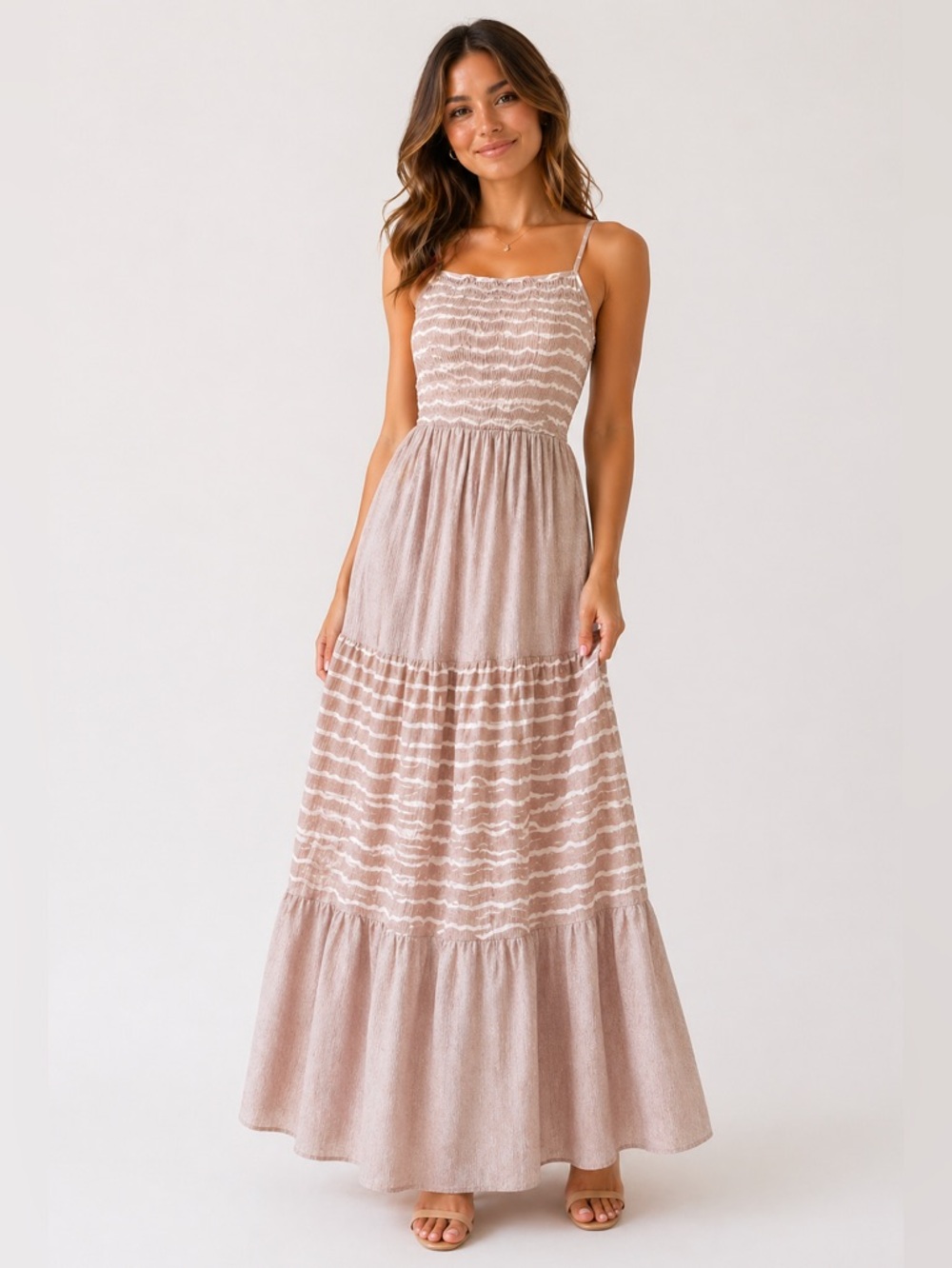 NWT taupe/beige and white striped maxi dress Size: S